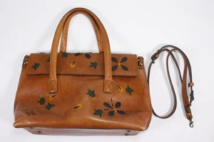 Patricia Nash Brown Leather Shoulder Handbag Purse Color Applique Patches - Picture 1 of 10