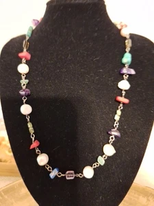 Silpada 925 silver pearl & Gemstones 17" Necklace. - Picture 1 of 7