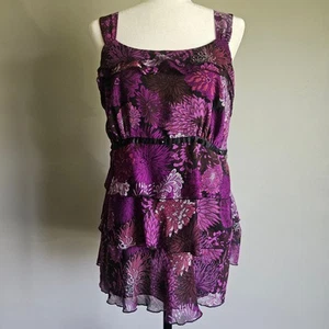 NYC Design Co Tank Top Womens 16 Tiered Floral Fairy Whimsygoth Purple Black - Picture 1 of 10