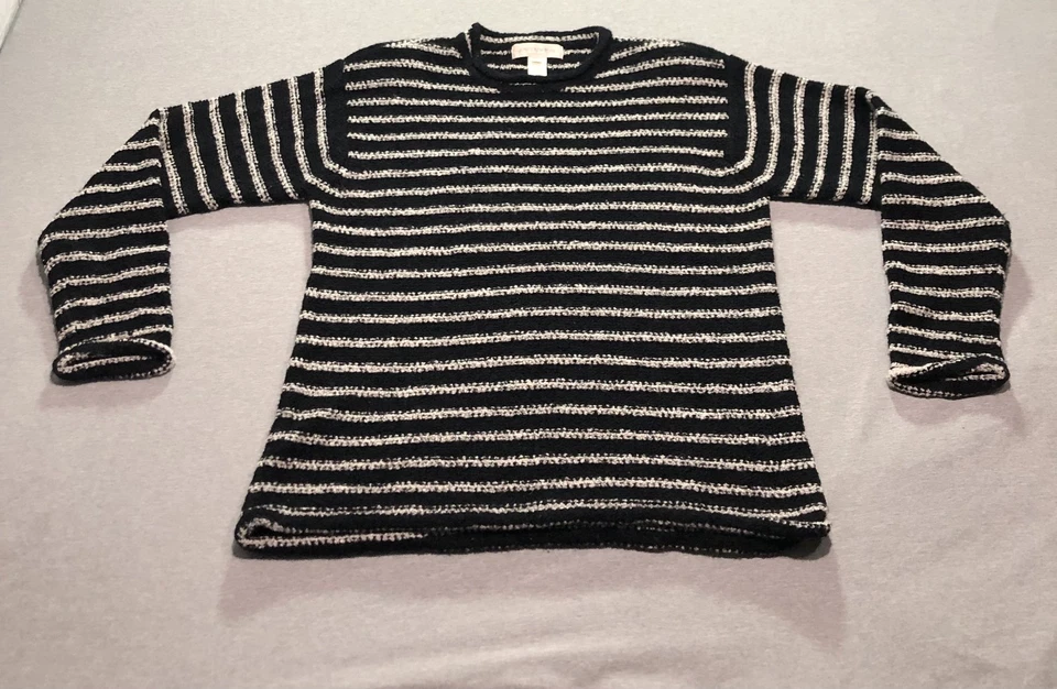 Jones New York Wool Sweater Womens S Retro Striped Grandma Old Money Indie Black - Image 1 of 4