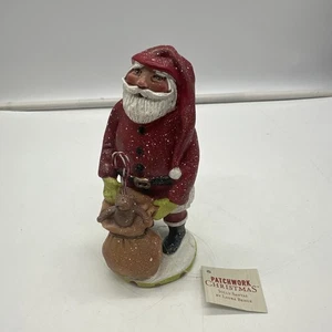 DEMDACO 5.5” Patchwork Christmas Laura Benge Jolly Santa Claus Figurine 2015 - Picture 1 of 10