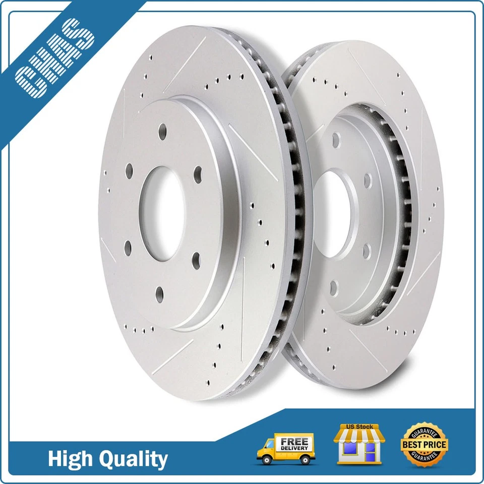 Front Drilled And Slotted Brake Rotors For 2004-2005 Infiniti QX56 Nissan Armada - Image 1 of 1