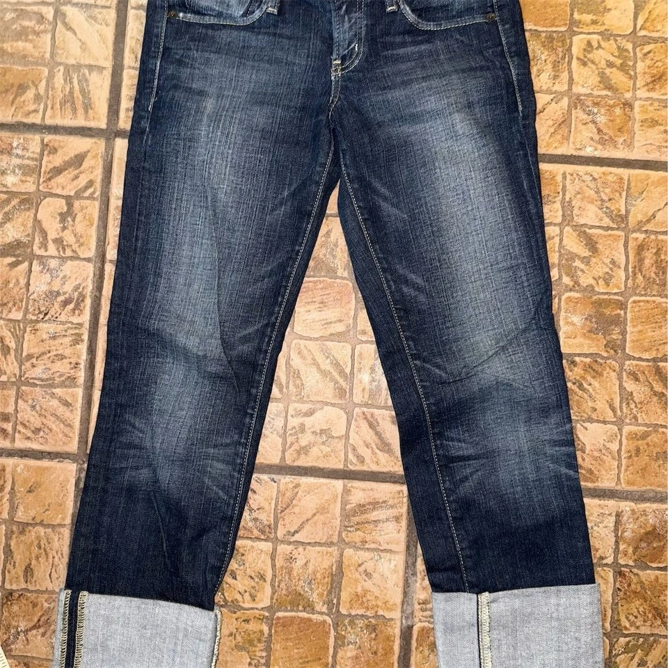 Pantalones de mezclilla para mujer Guess con puños lavado oscuro talla 26 estrella vintage capri Foto 1 de 4