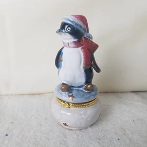 Pinguin Schmuckkästchen Porzellan Vintage Weihnachten Figur Deko Schal - Bild 1 von 9