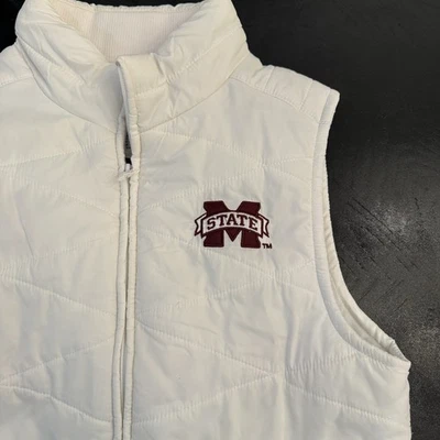 MISSISSIPPI STATE BULLDOGS Colosseum Women’s White Puffer Vest Full Zip - Large - Image 1 of 4