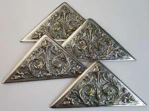 Art Nouveau silver desk blotter corner protecters repousse pattern of torch - Picture 1 of 4
