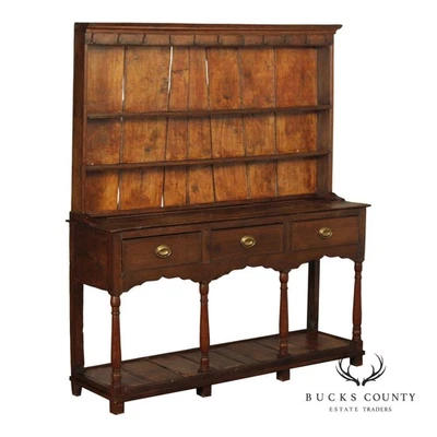 Antique English Country Welsh Dresser With Plate Rack - Image 1 of 4