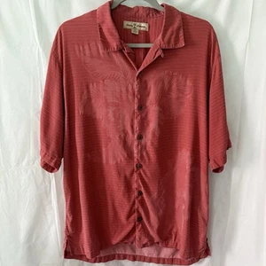 Camisa Tommy Bahama 100% Seda Sombra Estampado Botánico Hombre MEDIANA Coral Salmón - Imagen 1 de 6