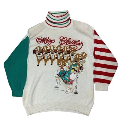 Suéter Vintage Bonnie Boerer Feo Navidad Mujer 2X Lentejuelas Santa World Tour Foto 1 de 4