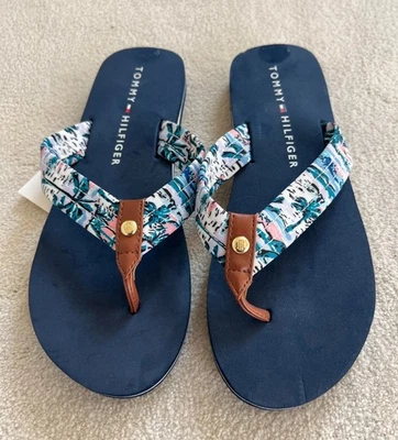 Chanclas Tommy Hilfiger Azul Isla Tropical Tela Correa Talla 9 LEER Foto 1 de 4