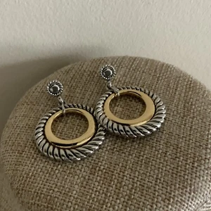 Pierced mixed metal ribbed dangle hoop earrings  - Picture 1 of 6
