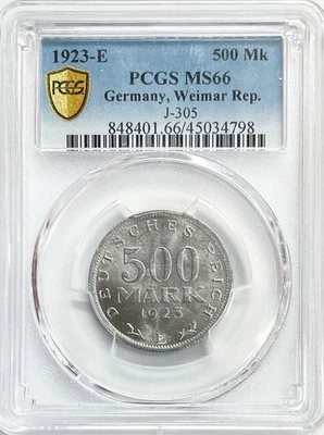 1923 E GERMANY WEIMAR REPUBLIC 500 MARK COIN PCGS MINT STATE 66 J-305 - Image 1 of 2