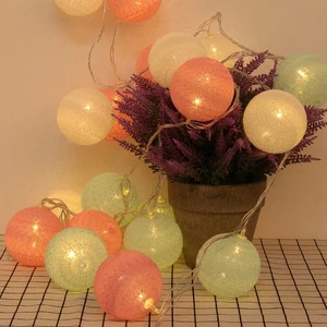 Cotton Ball 20 String Lights with EU-plug for Wedding Garden Party Christmas - Picture 1 of 11