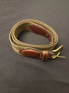Vintage Trafalgar Leather Canvas Belt Brown Beige Size 38 Long Green/tan - Picture 1 of 18