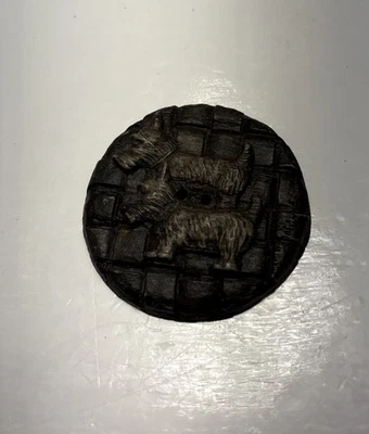 Vintage (1) Scottie Dogs Button Wood Composition1.5 Inches Brown - Image 1 of 4