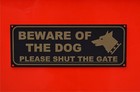 BEWARE OF THE DOG PLEASE SHUT THE GATE sign or sticker 205mmx75mm warning