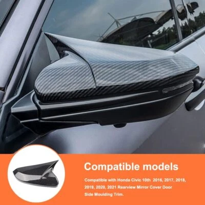 Rearview Mirror Cover for Honda Civic 10th Gen 2016-2021 ABS Carbon Fiber 2 Pcs - Image 1 of 4