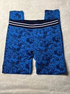 Fabletics Womens Leggings Size M Blue Floral Stretch Knit Elastic Waist - Picture 1 of 9