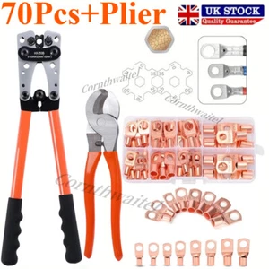 70Pcs Copper Tube Terminals Battery Welding Cable Lug Ring Crimp Connectors Set - Picture 1 of 17