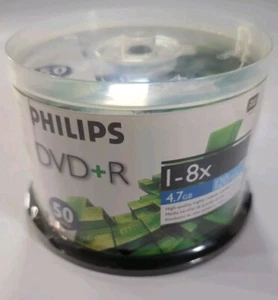 New PHILIPS DVD+R 50 Discs 1-8x 4.7 GB 120 Minute Recordable Discs Sealed - Picture 1 of 2
