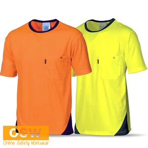 HI VIS YELLOW/ORANGE COOL DRY COOL BREATHE MICROMESH TEE SHIRT T-SHIRT WORKWEAR - Bild 1 von 3