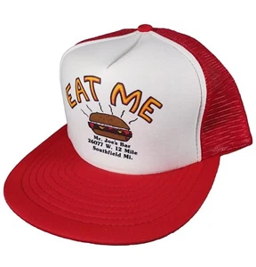 1980s EAT ME Mr. Joe's Bar SNAPBACK TRUCKER MESH HAT HIPSTER SPORTCAP VTG - Picture 1 of 10