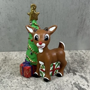 Rudolph the Red Nosed Reindeer Ornament with Tree Christmas Resin 3.5” - Picture 1 of 7