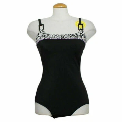 IT FIGURES Black White Floral Trim One Piece Swimsuit 8 D DD DDD E - Image 1 of 3