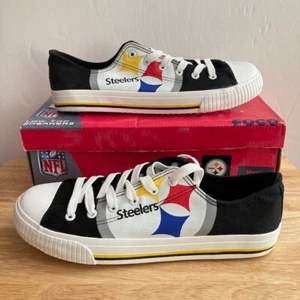PITTSBURGH STEELERS Black/White FOCO NFL "Low Top Sneakers" Shoes (Men's Size 9) - Picture 1 of 8