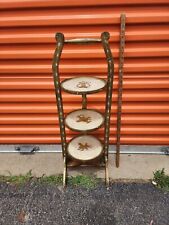 Vintage 3 Tier Painted Wood Plant Stand Greek Themed Some Wear