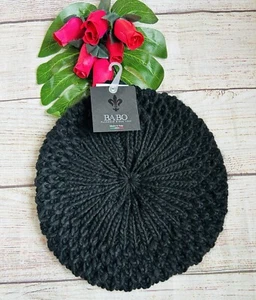 BA-BO Florence Women’s Black Knit Beret Hat One Size NWT - Picture 1 of 2