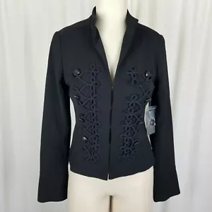 Vince Camuto Black Braided Soutach Gothic Steampunk Military Jacket Womens 0 NWT - Picture 1 of 8
