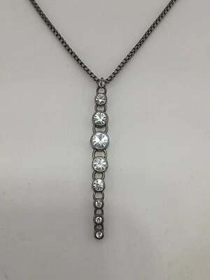 FOSSIL  gunmetal tone 18 in box chain clear crystals pendant necklace - Image 1 of 4