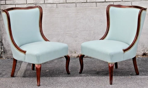 1940 Regency Cherry Wood Set of 2 Chairs New Upholstery Cover