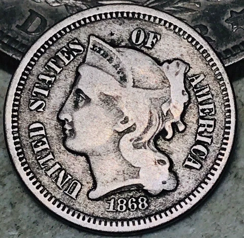 1868 Three Cent Nickel Piece 3C Ungraded Post-Civil War Date US Coin CC16955 Cover