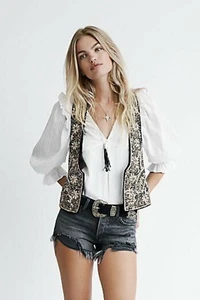 New! $198 Sz S Free People Giselle Bohemian Velvet Beaded Vest - Picture 1 of 4