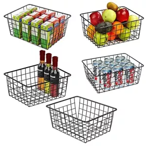 5 Pack Freezer Storage Baskets Black Wire Bins Pantry Premium For Metal Ganizer - Picture 1 of 7