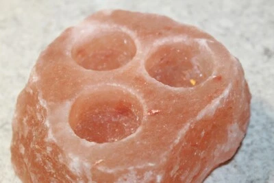 Natural Himalayan Pink Salt Candle Holder - 3 Hole Tealight Holder - 4.5" x 5" - Image 1 of 4