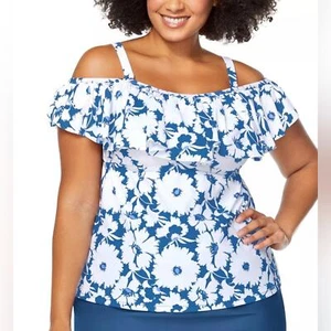 RAISINS CURVE Trendy Plus Size Tortuga Flounce Tankini Top - 20W - Picture 1 of 7