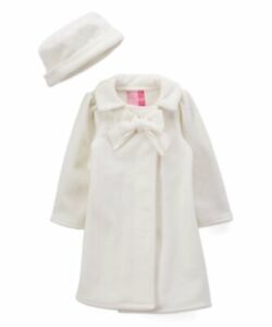 USED Good Lad Girls White Fleece Bow Jacket and Matching Hat - 4T