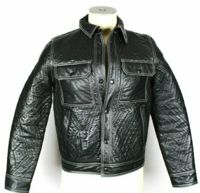 Chaqueta Topman Para Hombres Cuero Oveja India Negra A Presión Forrada Azteca Talla XS ¡LKNW! Foto 1 de 4