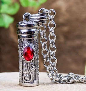 Cremation Urn Necklace w single red stone Jewelry ashes sympathy memorial gift - Picture 1 of 8