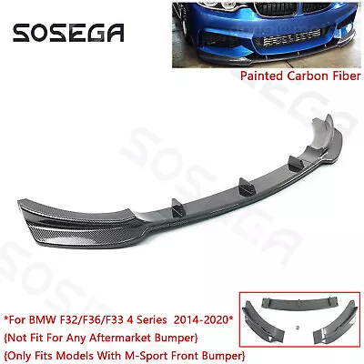 Painted Carbon Fiber For BMW F32 F33 F36 4 Series M-Sport 14-20 Front Bumper Lip - Image 1 of 4