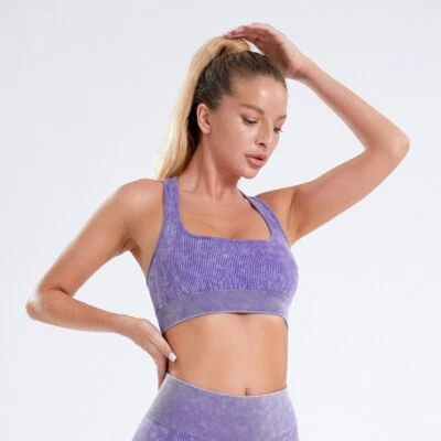 Fashion Women Sand washing Crop Top Screw Thread Sports Vest Yoga Women Clothing - Image 1 of 4