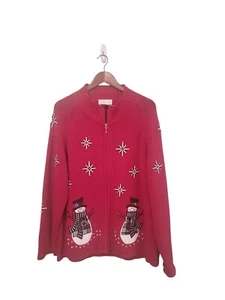 Vintage Mandal Bay Holiday Christmas Sweater Red Black Snowman Snowflakes XL - Picture 1 of 9