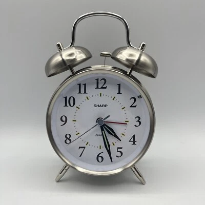 Sharp - Silver Analog Alarm Clock - Quartz - Battery Operated - Works - SPC800 - Image 1 of 4