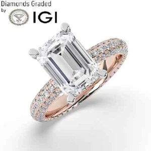  Emerald Solitaire Labgrown Diamond Engagement Ring 14k Rose Gold 4.00 Ct F VVS2 - Picture 1 of 23