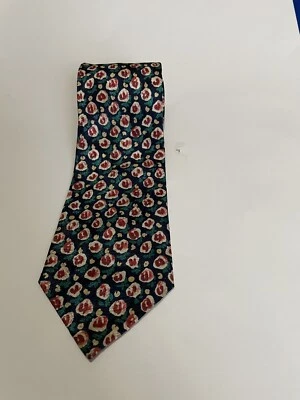 john weitz mens colorful teal brown geometric foulard neck tie 4" wide 60" long - Image 1 of 4