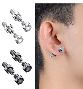 PERCING BULLONE CON DADO VITE ORECCHINI IN ACCIAIO DONNA UOMO PUNK ROCK - Imagen 1 de 8