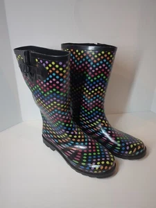 Rainboots Women's Size 11, Black with Multi Dots, Pull-on - Picture 1 of 5